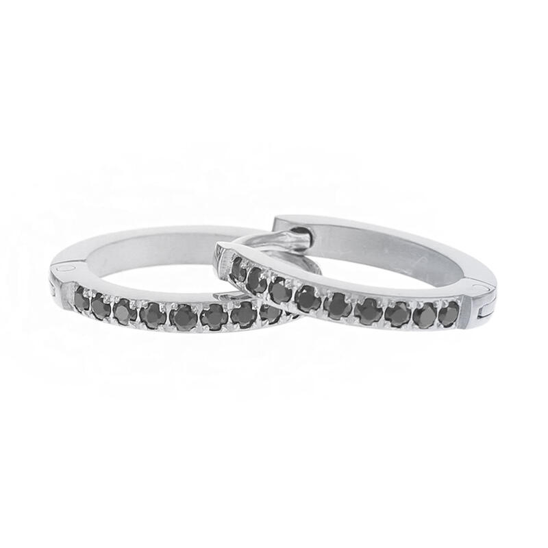 1869 Creool Oorbel Zirkonia Zwart Zilver 2x12mm Kalli Jewelry