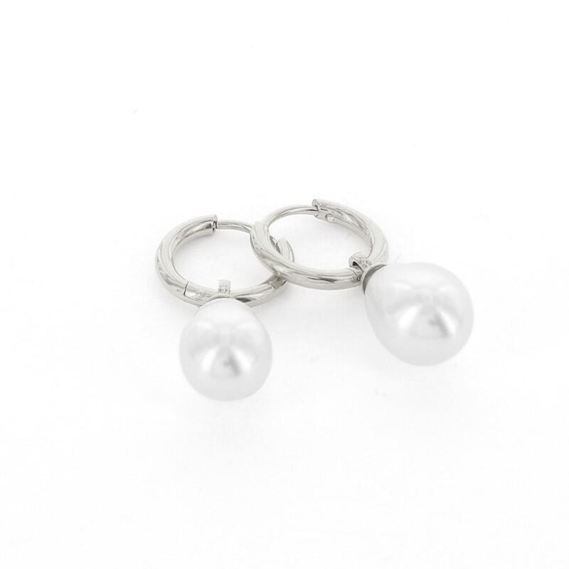 1992 Creool Oorbel Zilver 1,6x8mm Druppel Parel 11mm Kalli Jewelry