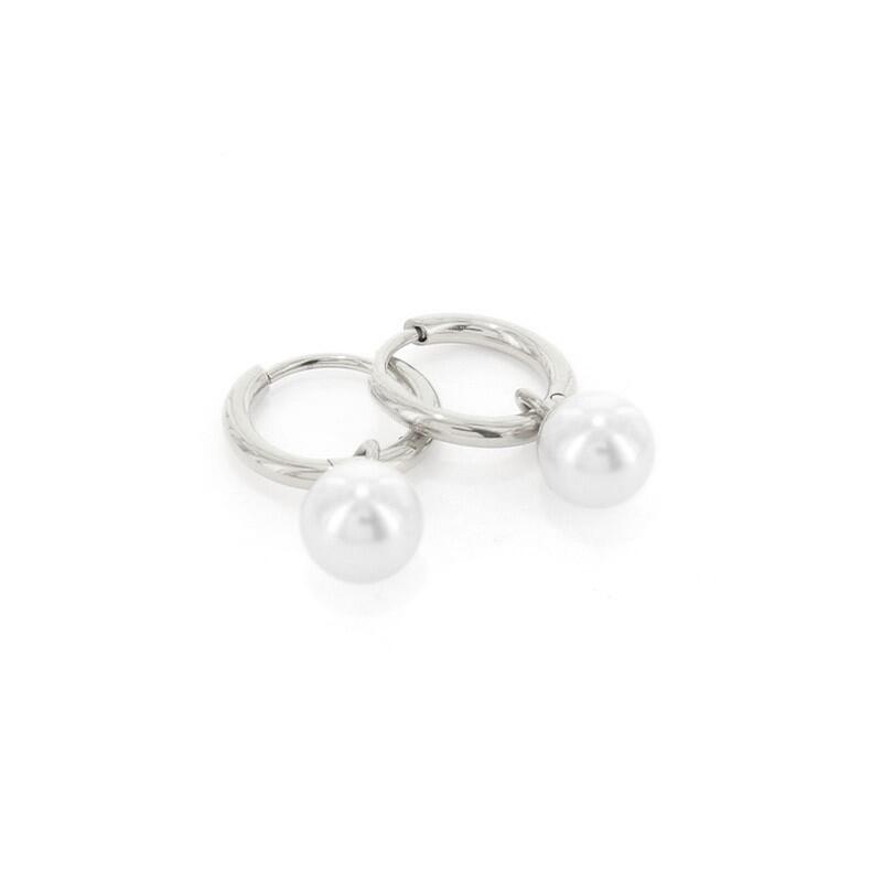 1993 Creool Oorbel Zilver 1,6x8mm Parel 6mm Kalli Jewelry
