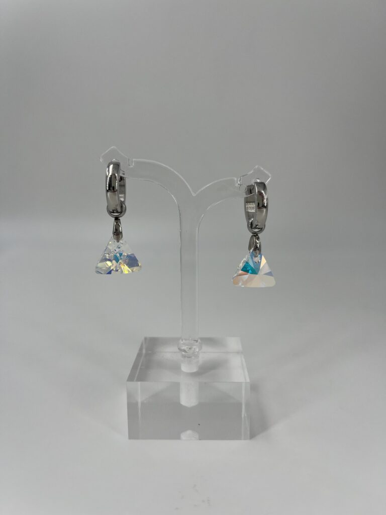 Oorhanger Swarovski Driehoek Crystal, Zilver