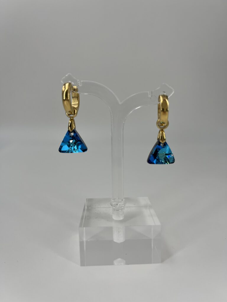 Oorhanger Swarovski Driehoek Blauw, Goud