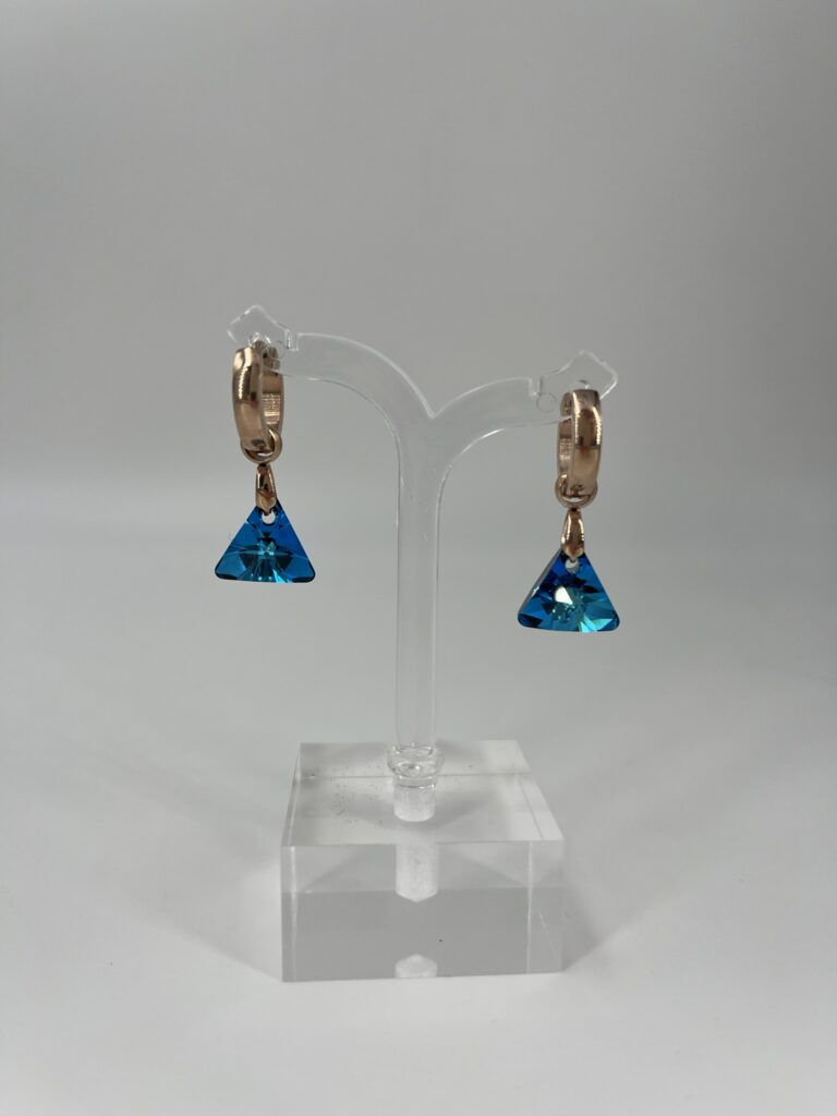 Oorhanger Swarovski Driehoek Blauw, Roségoud