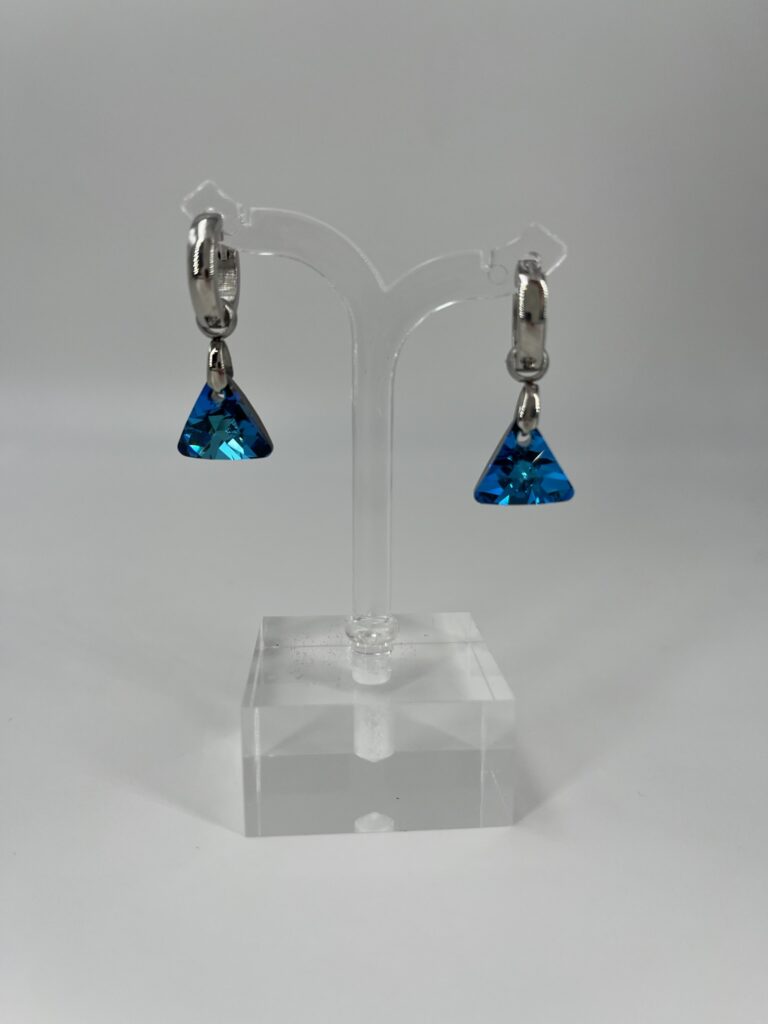 Oorhanger Swarovski Driehoek Blauw, Zilver