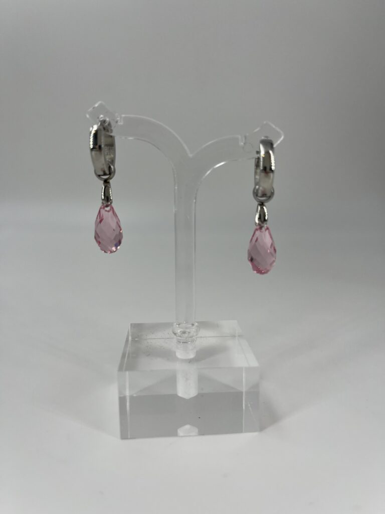 Oorhanger Swarovski Bol Klein Roze, Zilver