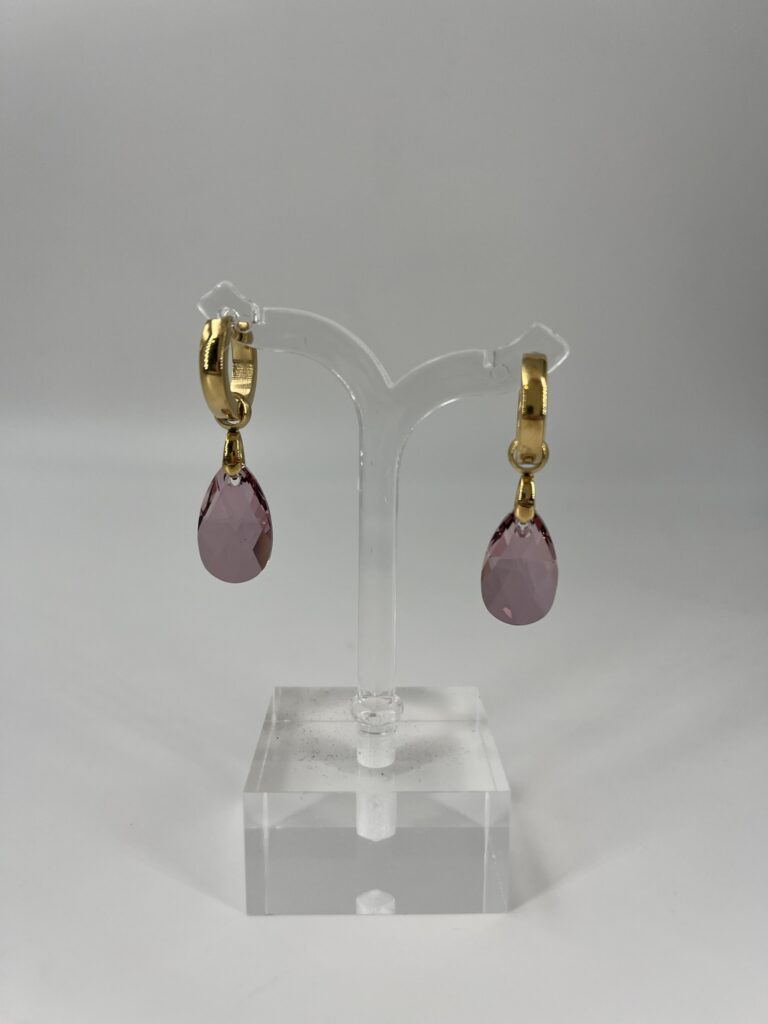 Oorhanger Swarovski Bol Roze, Goud