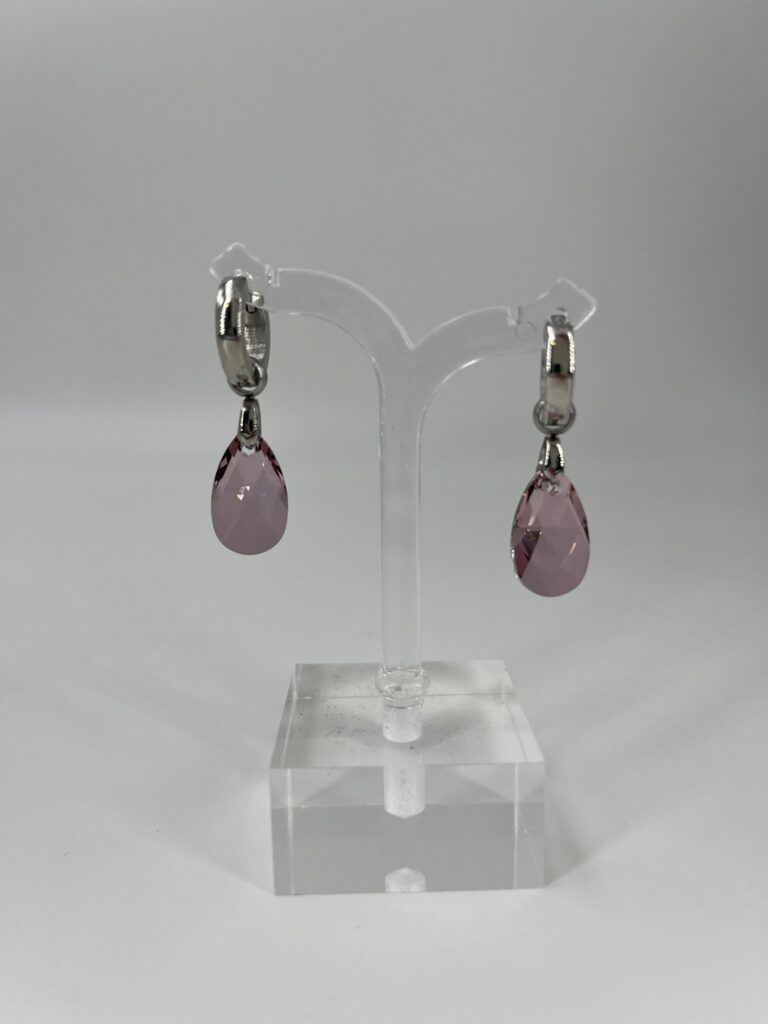 Oorhanger Swarovski Bol Roze, Zilver