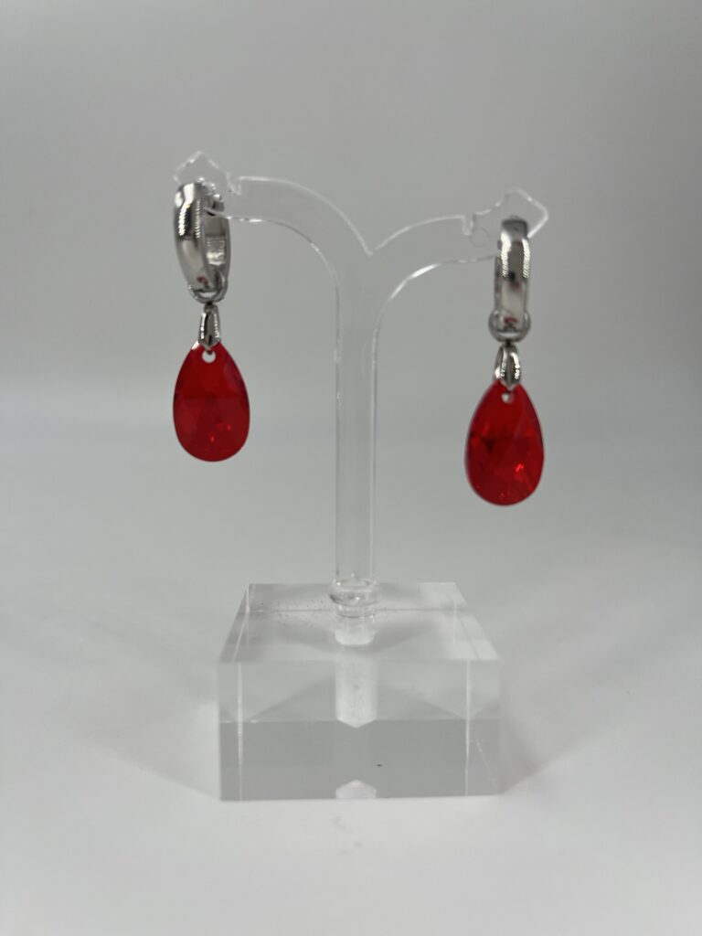 Oorhanger Swarovski Bol Rood, Zilver