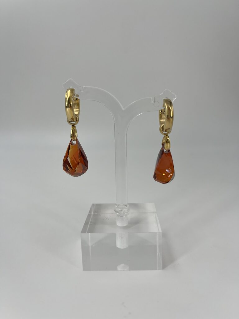 Oorhanger Swarovski Druppel Roodbruin, Goud