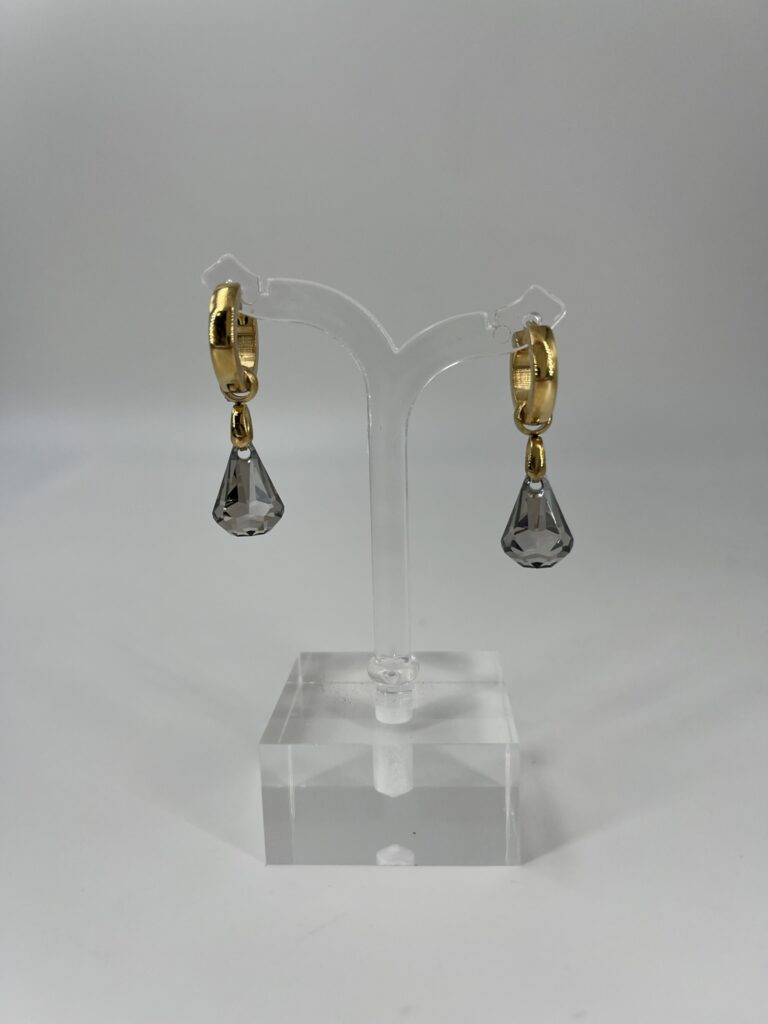 Oorhanger Swarovski Druppel Klein Grijs, Goud