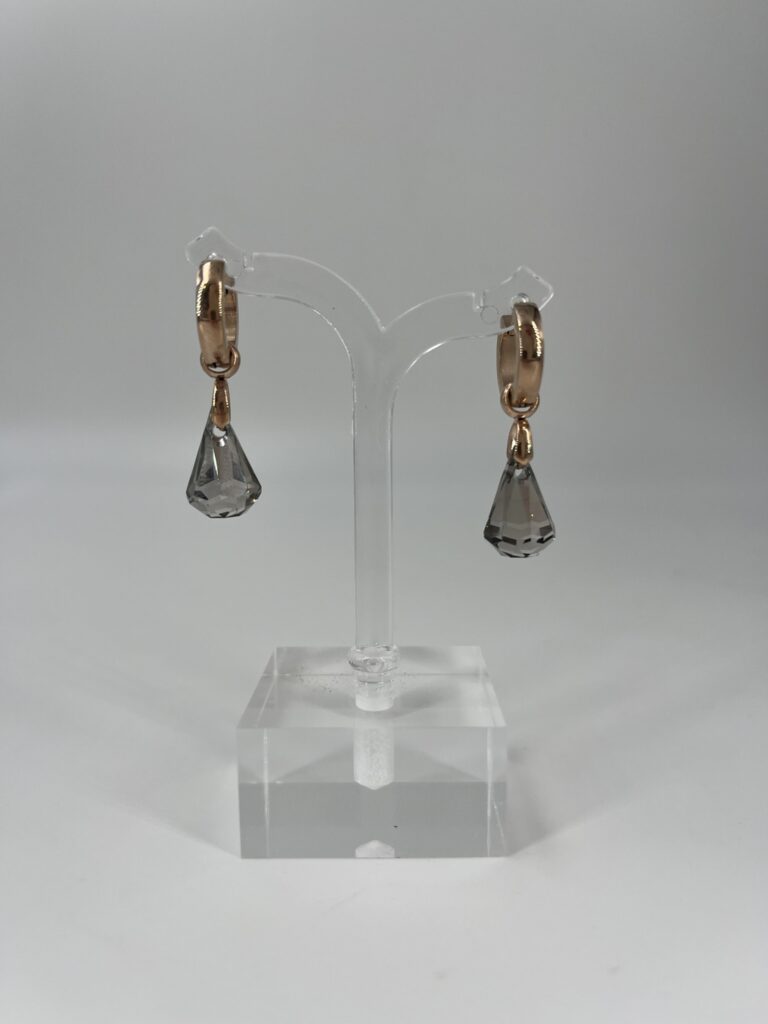 Oorhanger Swarovski Druppel Klein Grijs, Roségoud